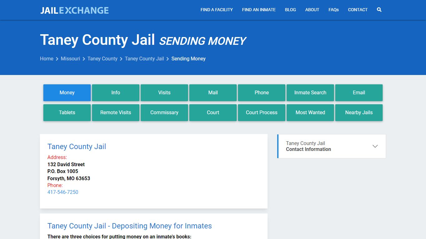 Send Money to Inmate - Taney County Jail, MO - Jail Exchange